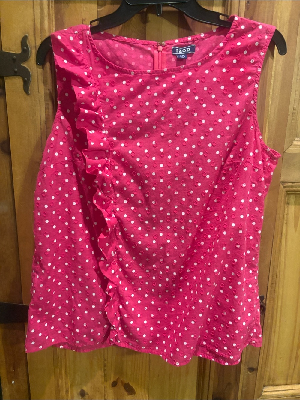 Izod Hot Pink Polka Dot Ruffle Sleeveless Blouse